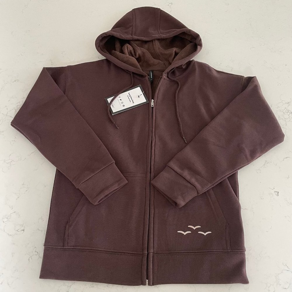 Lazypants Active Full Zip Poly Cotton Hoodie w Kanga Pouch Brown Sz S NWT